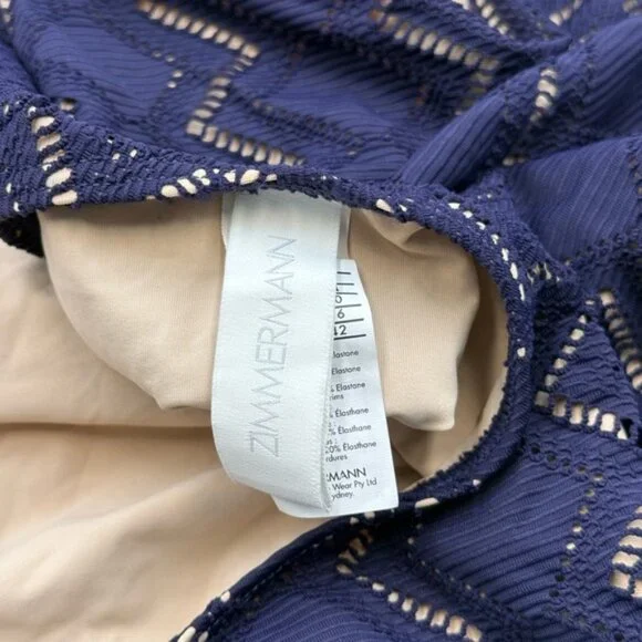 🆕 ZIMMERMANN 🧿NWOT Pointelle-Knit Halterneck Swimsuit, Plum-Navy, Sz 3 US 8/10 - Picture 12 of 14